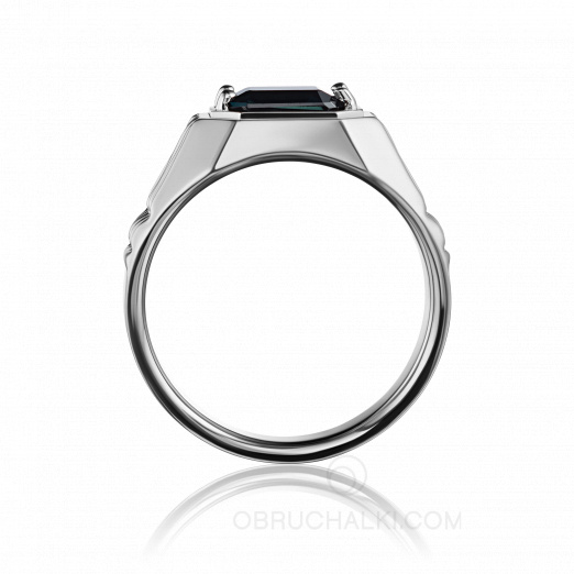 Мужское кольцо-печатка из платины STATUS PLATINUM с сапфиром огранки Эмеральд на заказ фото 2