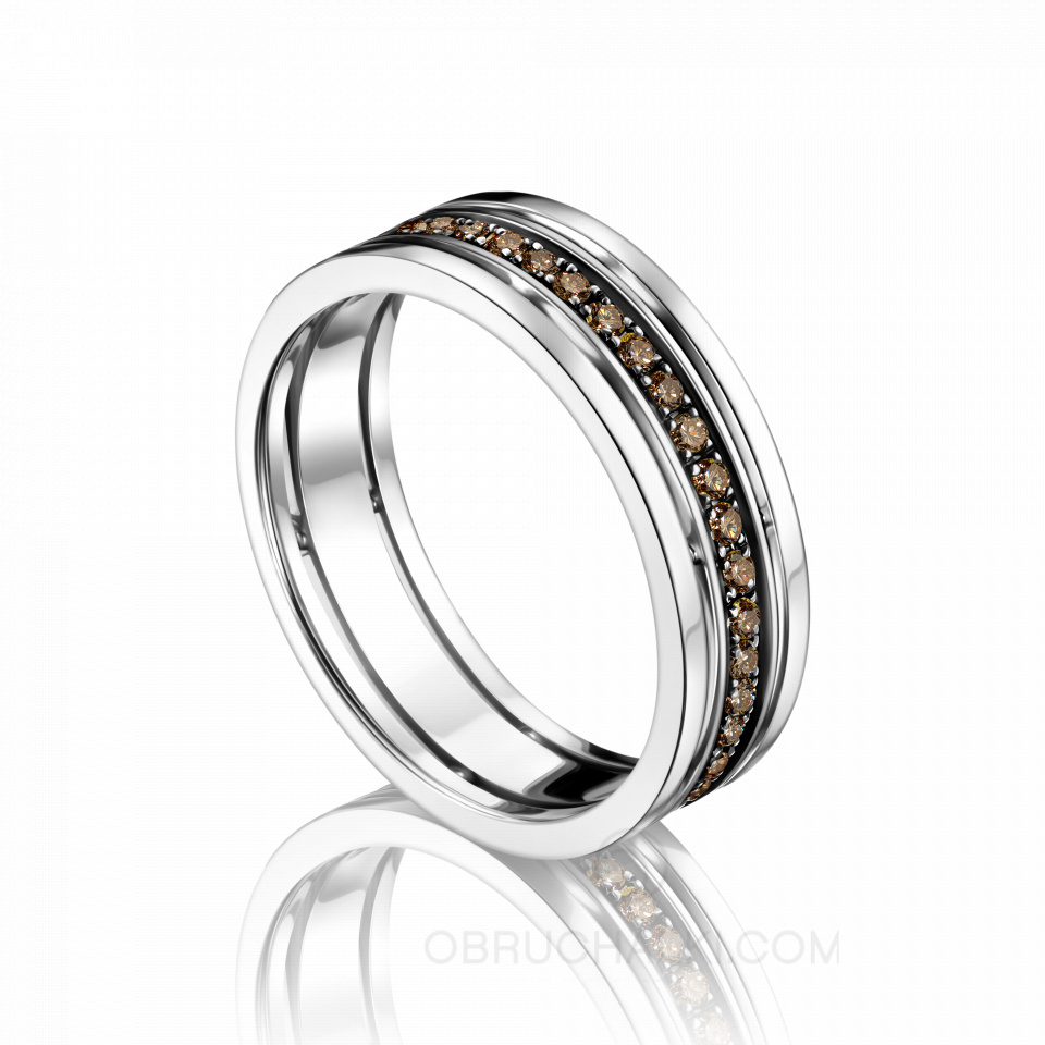 Мужское обручальное кольцо из комбинированного золота с коньячными бриллиантами COMBO COLOR DIAMONDS
