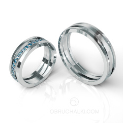 Парные обручальные кольца из белого золота с голубыми бриллиантами WAVY BLUE DIAMONDS фото