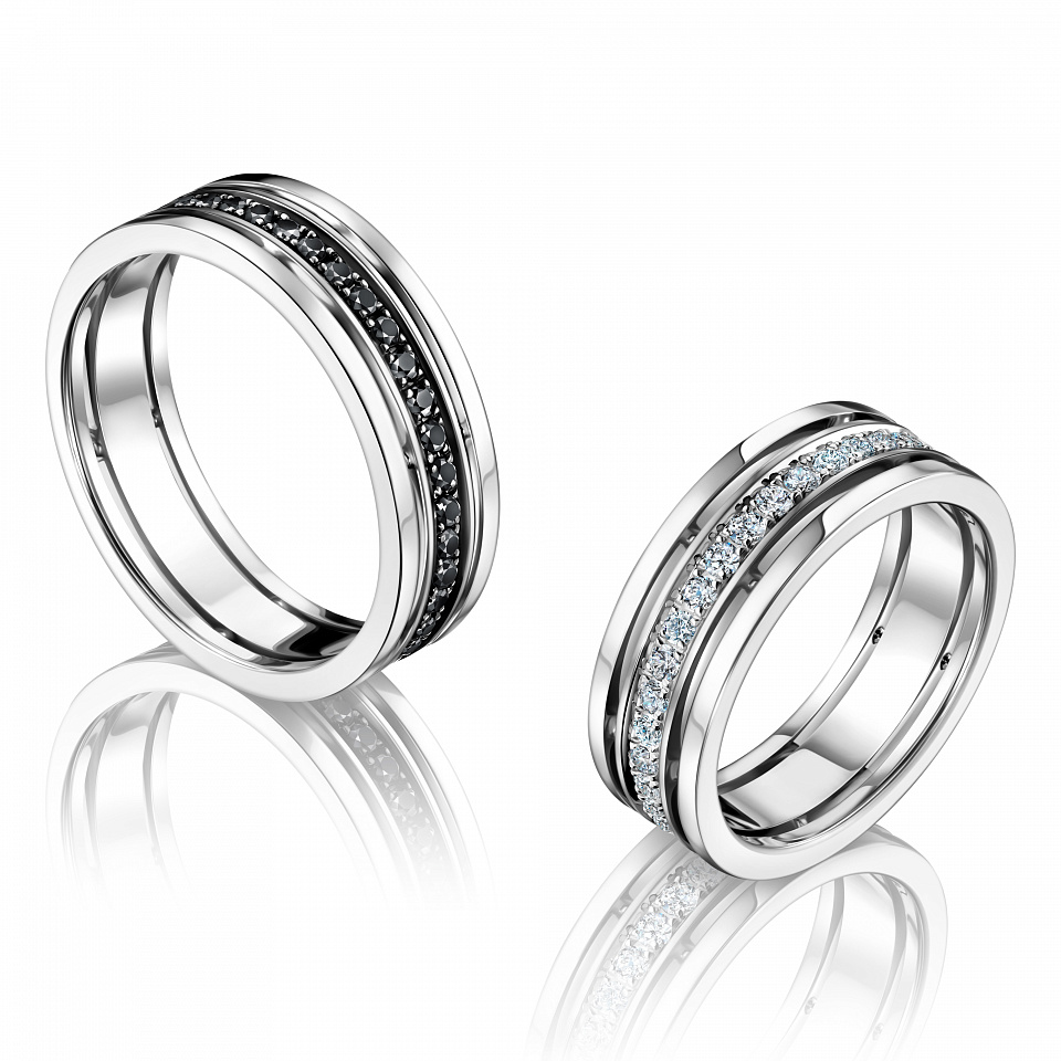 Обручальные кольца из золота с белыми и черными бриллиантами COMBO BLACK AND WHITE 