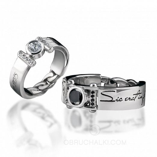Парные обручальные кольца с черным бриллиантом DARK PRINCE на заказ фото