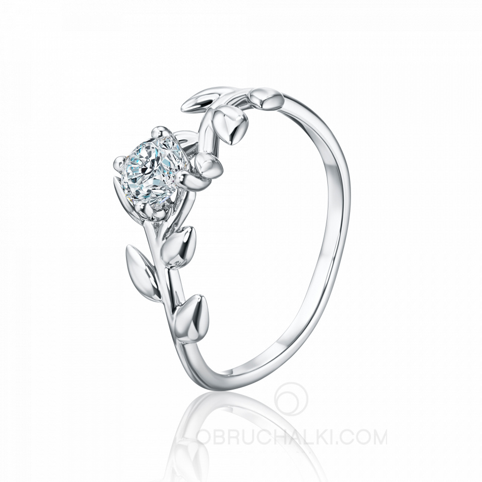 Женское помолвочное кольцо из белого золота с бриллиантом BRANCH OF LOVE