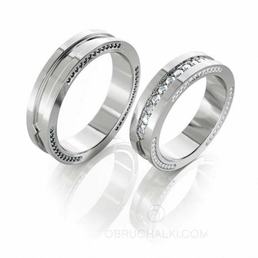 Обручальные кольца с белыми и черными бриллиантами MYSTERY WEDDING RINGS на заказ фото 2