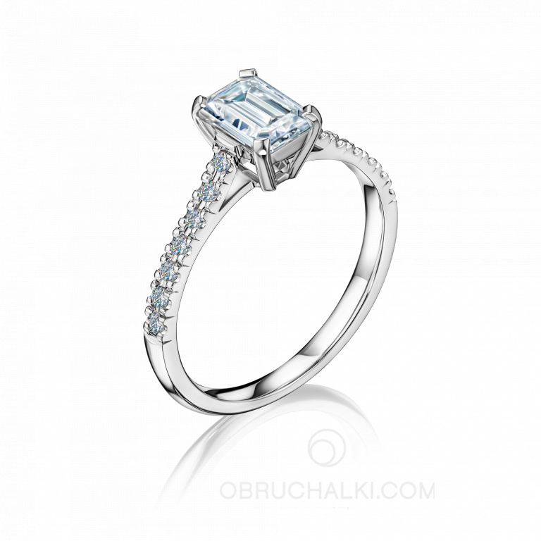 Помолвочное кольцо из белого золота c бриллиантом огранки эмеральд TIMELESS EMERALD
