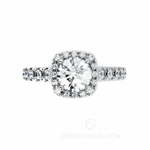 Помолвочное кольцо с бриллиантом в квадратной оправе и россыпью камней ISABELLA на заказ фото 2