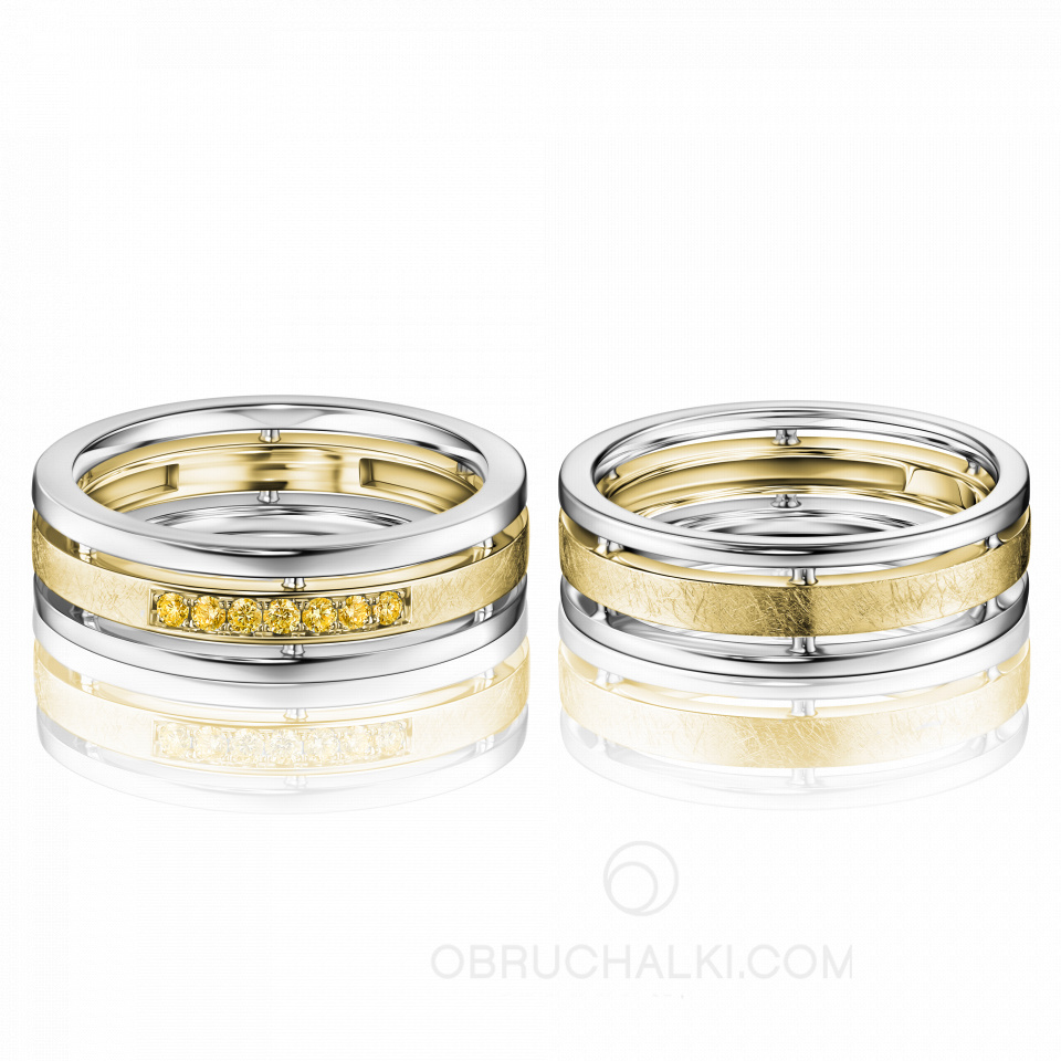 Парные обручальные кольца из желтого золота с желтыми бриллиантами COMBO ICE YELLOW DIAMONDS