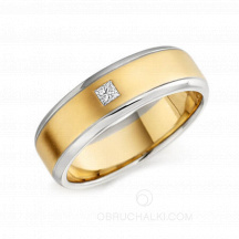 Мужское обручальное кольцо комбинированное с квадратным бриллиантом фото