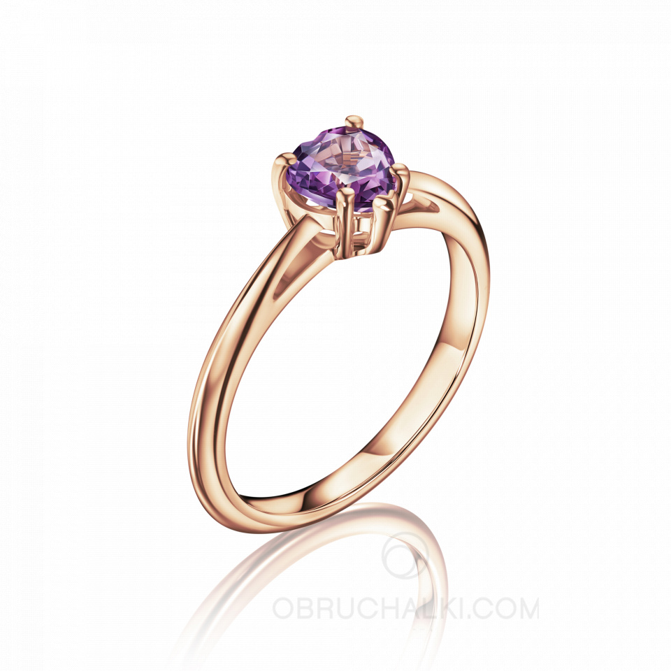 Помолвочное кольцо с фиолетовым аметистом огранки Сердце AMETHYST HEART RING