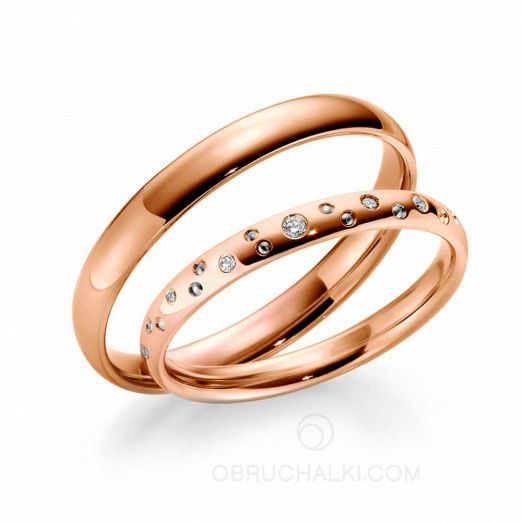 Узкие классические обручальные кольца с бриллиантами на заказ фото 2