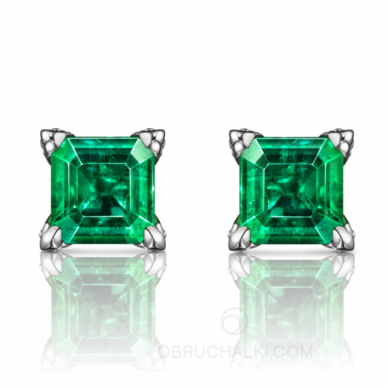 Серьги-пусеты с изумрудами огранки октагон ARIELLA OCTAGON  EARRINGS