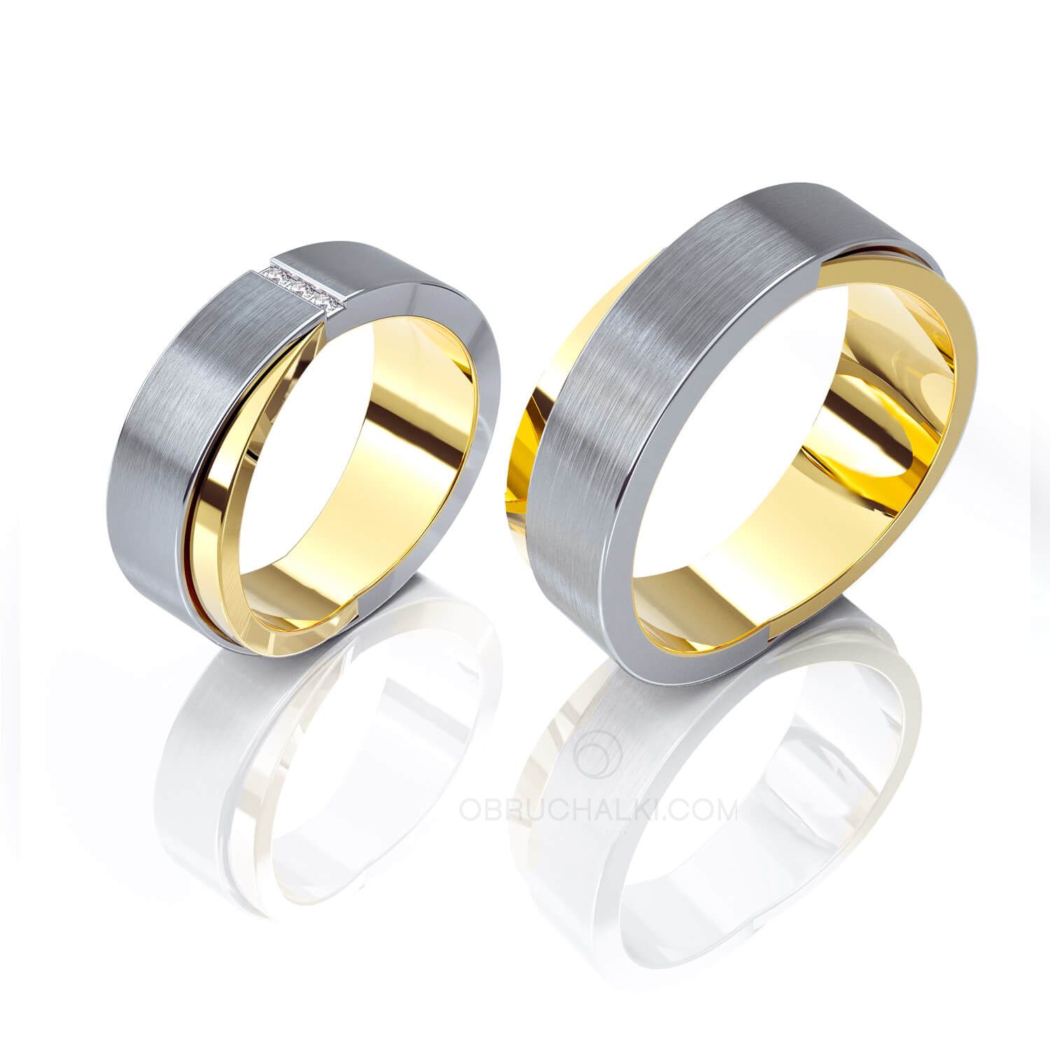 Обручальные комбинированные кольца 2 кольца в 1 на заказ из белого и желтого золота, серебра, платины или своего металла