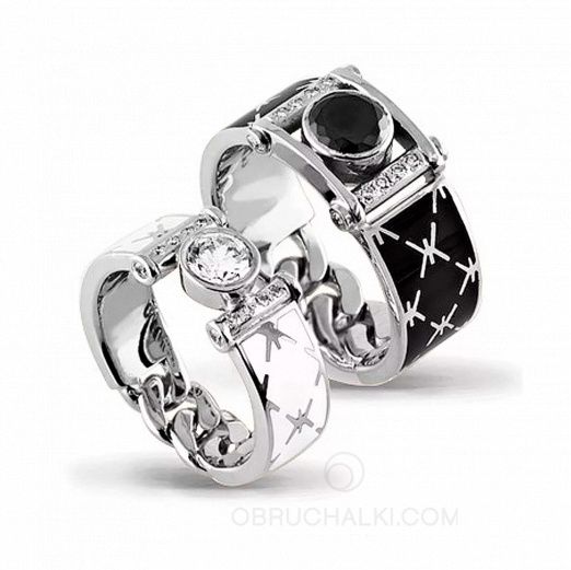 Необычные обручальные кольца с эмалью DARK PRINCE ENAMEL на заказ фото