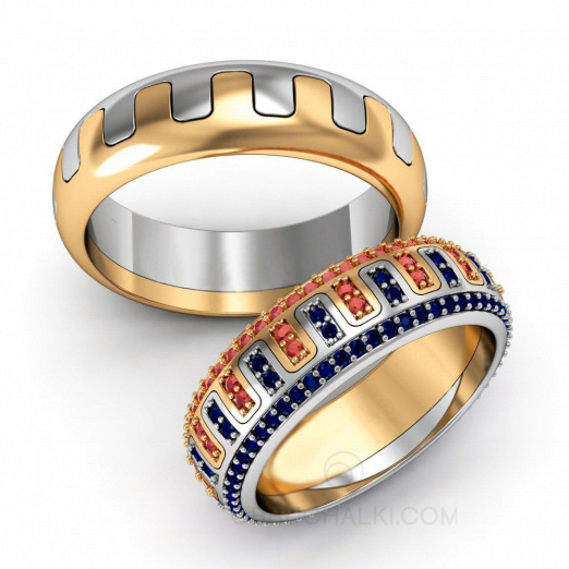Обручальные кольца с бриллиантами и узором в форме волны на заказ фото 5