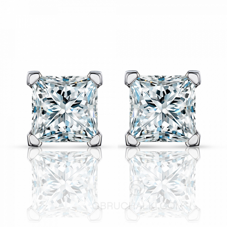 Серьги-пусеты из белого золота с бриллиантами огранки принцесса MYSTERY EARRINGS SIMPLE