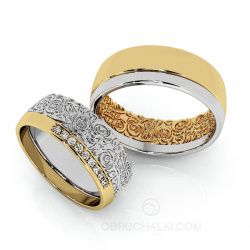 Оригинальные обручальные кольца с узором и бриллиантами фото