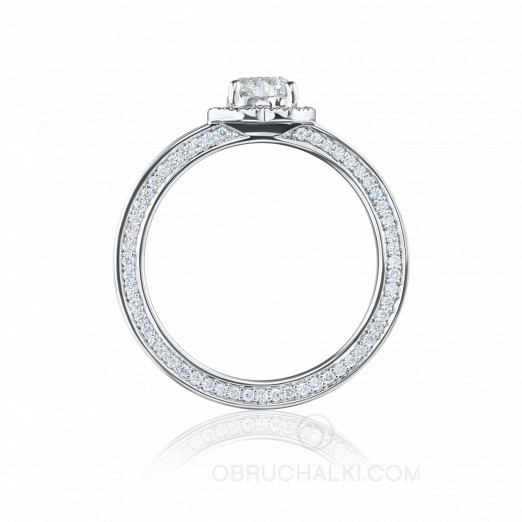 Помолвочное кольцо с бриллиантом в форме сердца и россыпью бриллиантов LOVE IS... на заказ фото 2