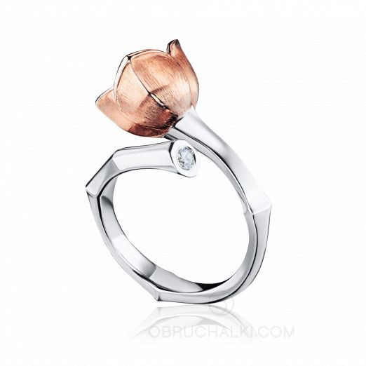 Помолвочное кольцо Пион цветок с бриллиантом PEONY на заказ фото 2