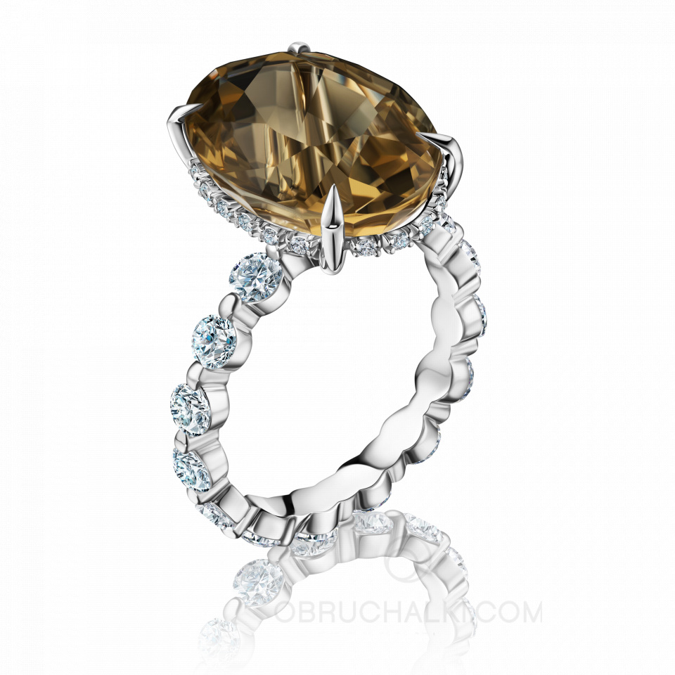 Женское кольцо из белого золота с крупным цитрином огранки овал CITRINE TRADITION