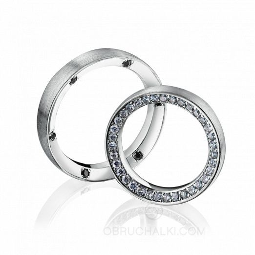 Парные обручальные кольца с черными бриллиантами CROP BLACK DIAMOND на заказ фото