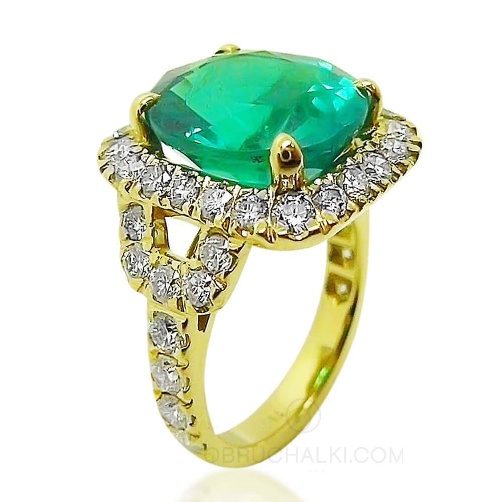 Женский перстень с зелёным изумрудом и бриллиантами Esmeralda на заказ из белого и желтого золота, серебра, платины или своего металла