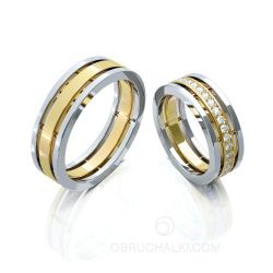 Широкие модные обручальные кольца COMBO с бриллиантами  фото