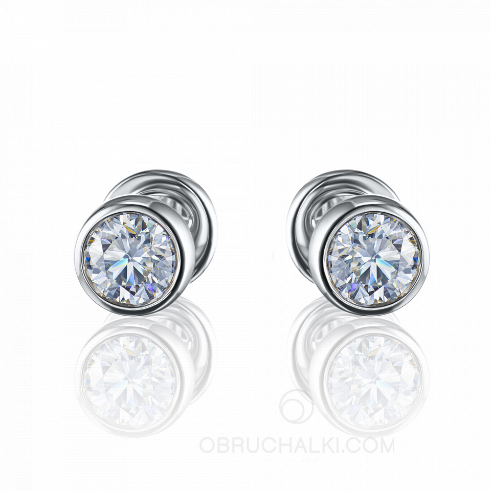 Классические элегантные серьги пусеты из белого золота с крупными бриллиантами PUSET DIAMONDS