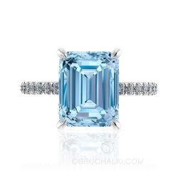 Помолвочное кольцо с голубым топазом и россыпью бриллиантов фото