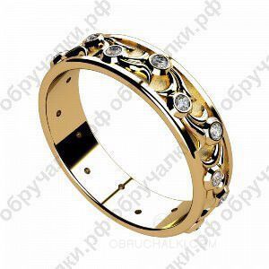Красивые обручальные кольца с резным природным орнаментом и бриллиантами  на заказ фото 3