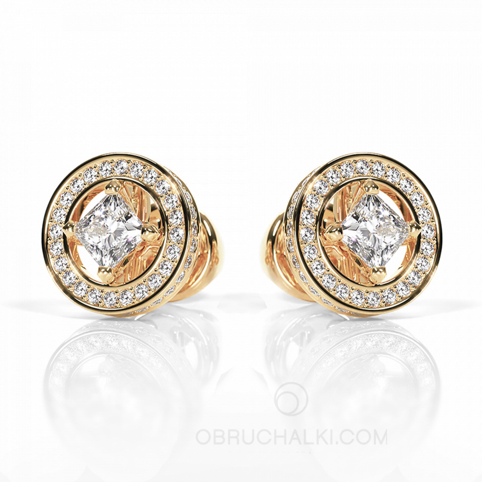 Пусеты-трансформеры из золота с бриллиантами