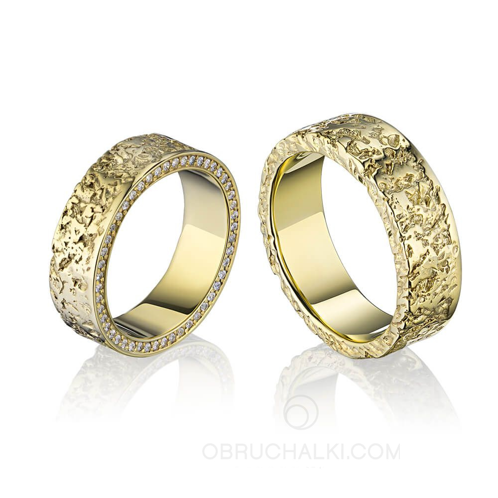 Необычные обручальные кольца CORK DIAMOND на заказ из белого и желтого  золота, серебра, платины или своего металла