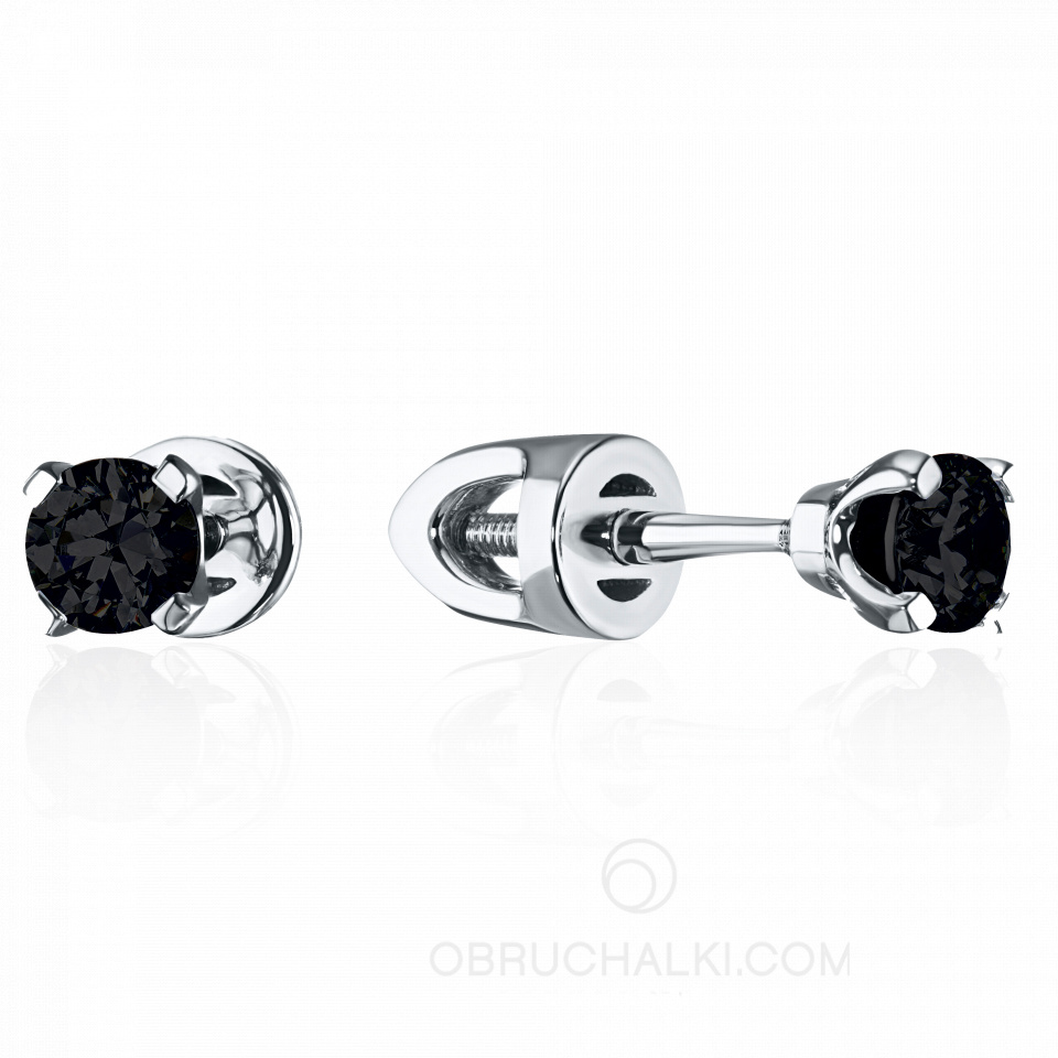 Серьги пусеты с черным бриллиантами LITTLE PLEASURE II BLACK