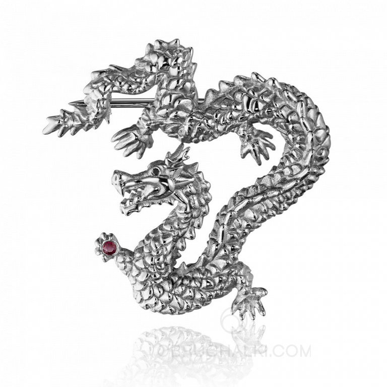 Дизайнерская брошь из платины с рубином DRAGON