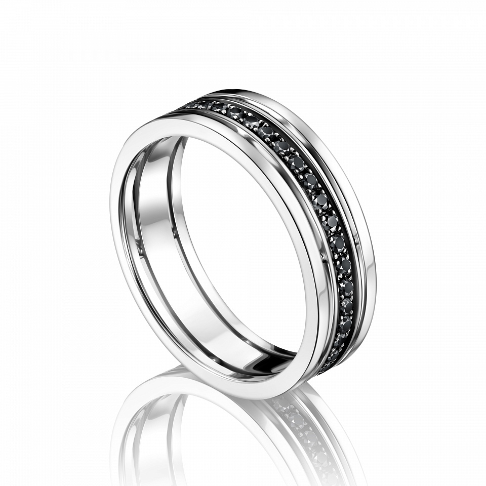 Мужское обручальное кольцо из белого золота с черными бриллиантами COMBO BLACK