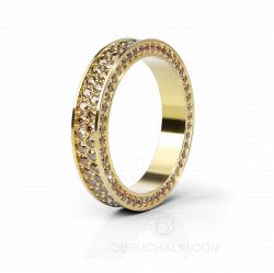 Широкое обручальное кольцо с прозрачными гранями из желтого золота с коньячными бриллиантами LOVE STORY COGNAC DIAMONDS фото