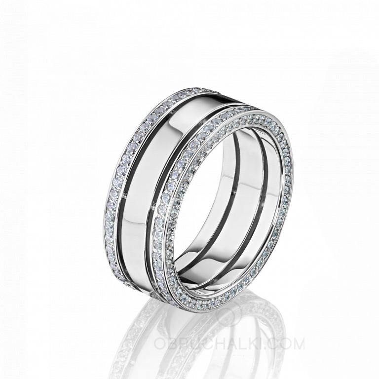Широкое женское обручальное кольцо с бриллиантами COMBO DIAMOND