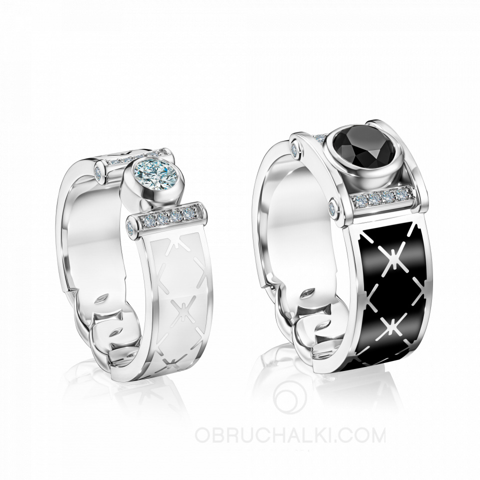 Необычные обручальные кольца с эмалью DARK PRINCE ENAMEL