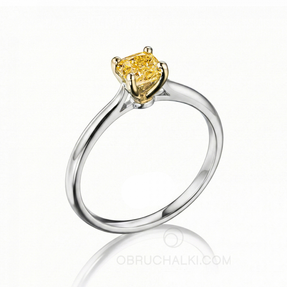 Помолвочное кольцо для невесты с желтым бриллиантом огранки кушон PROMISE CUSHION SUN