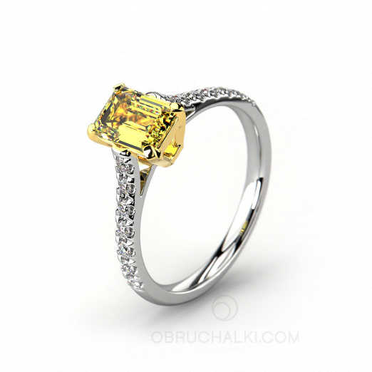 Кольцо на помолвку с желтым бриллиантом огранки эмеральд SUN BRIGHTNESS на заказ фото