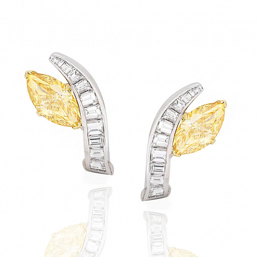 Женские золотые серьги с желтыми и белыми бриллиантами  на заказ фото