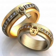 Матовые обручальные кольца с ключом и замком с бриллиантами LOCK AND KEY фото