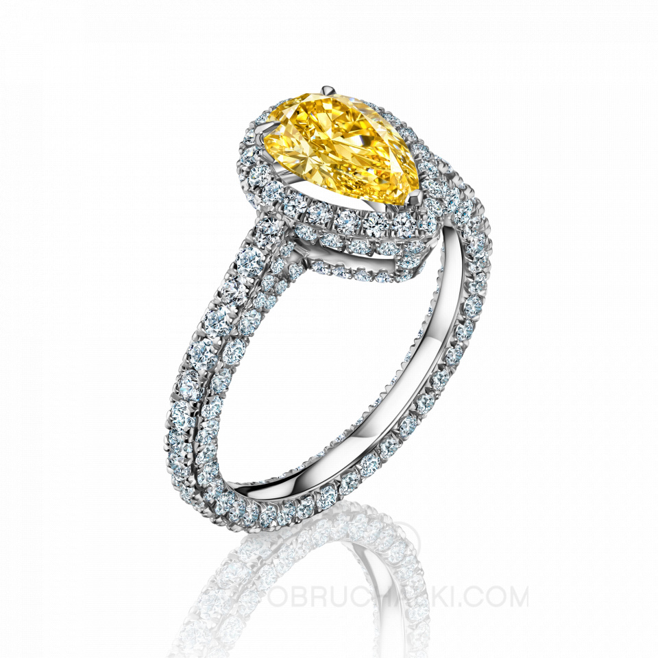 Помолвочное кольцо с желтым бриллиантом огранки Груша PEAR SUN GLOW