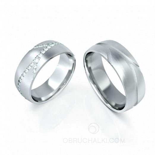 Матовые обручальные кольца с узором и бриллиантами DIAMOND TWIGS на заказ фото