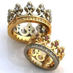 Венчальные кольца в виде короны с бриллиантами и рубинами ROYAL CROWN фото