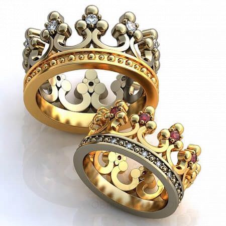 Венчальные кольца в виде короны с бриллиантами и рубинами ROYAL CROWN на заказ фото