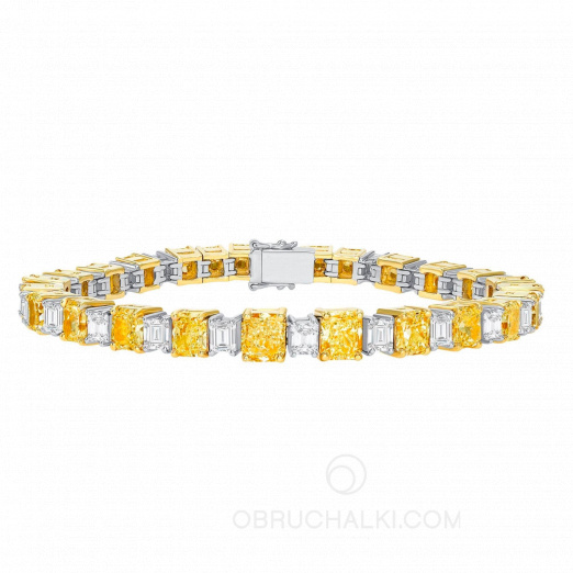 Женский браслет теннисный с желтыми и бесцветными бриллиантами ETERNITY  на заказ фото
