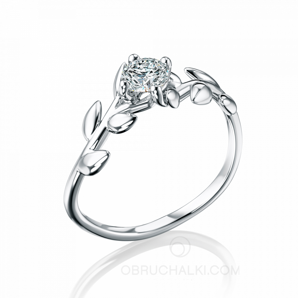 Женское помолвочное кольцо из белого золота с бриллиантом BRANCH OF LOVE