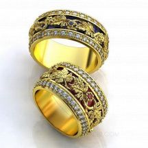Обручальные кольца с орнаментом Виноград бриллиантами и эмалью VINE LEAVES фото