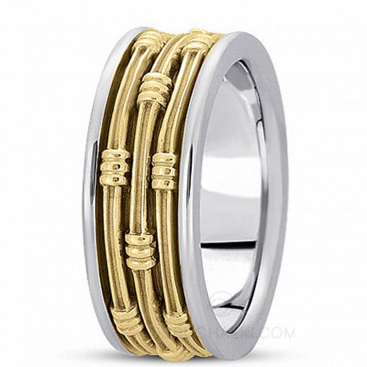 Оригинальное мужское обручальное кольцо из комбинированного золота на заказ фото 3