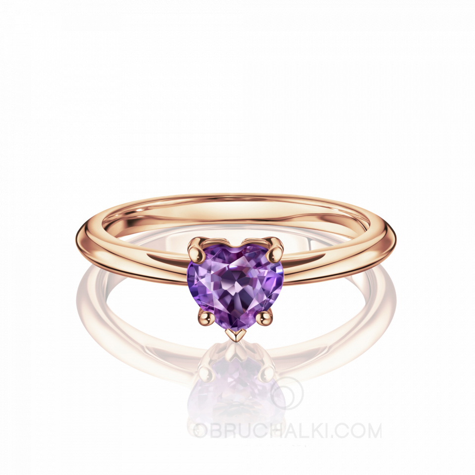 Помолвочное кольцо с фиолетовым аметистом огранки Сердце AMETHYST HEART RING