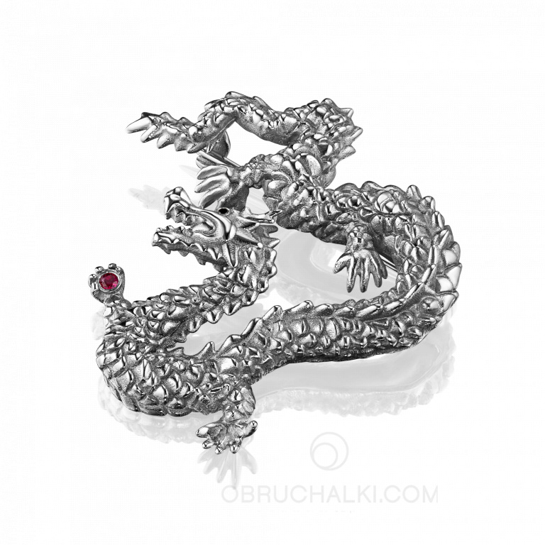 Дизайнерская брошь из платины с рубином DRAGON